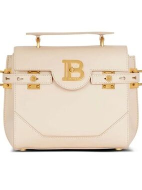 Balmain Cream Leather B-Logo Top-Handle Satchel with Gold Hardware